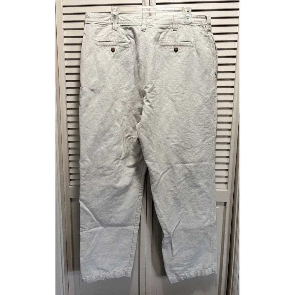 St John's Bay Beige Khaki Pants Size 38x32 Straight Leg Logo High Rise Zip Linen